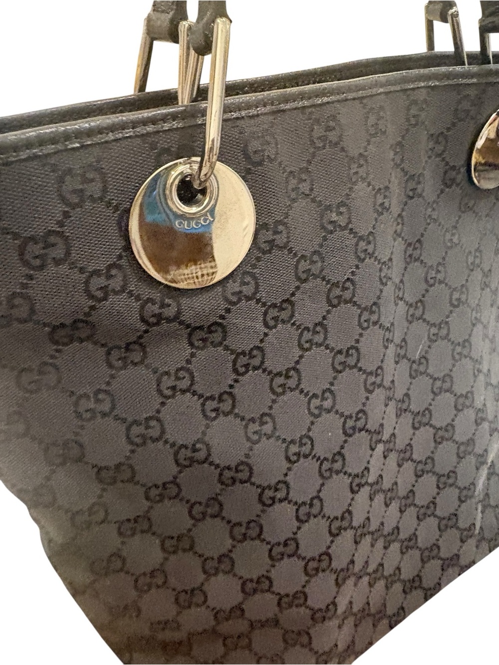 Gucci Black Jacquard GG Canvas Tote Silver Hardware Discs Tom Ford Shoulder Bag - Picture 14 of 15